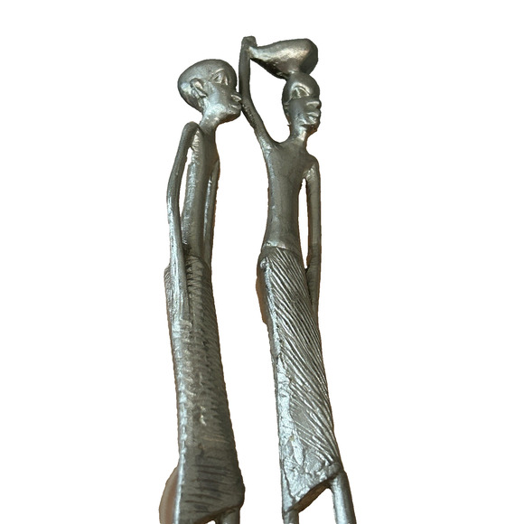 Set Of 2 African Water Bearer 11" Silver Server Large Round Spoons Marked "SOL" - Picture 1 of 6